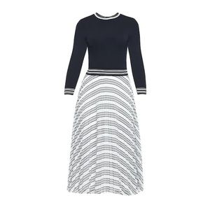 Ted Baker Navy and White Pleated Dress
